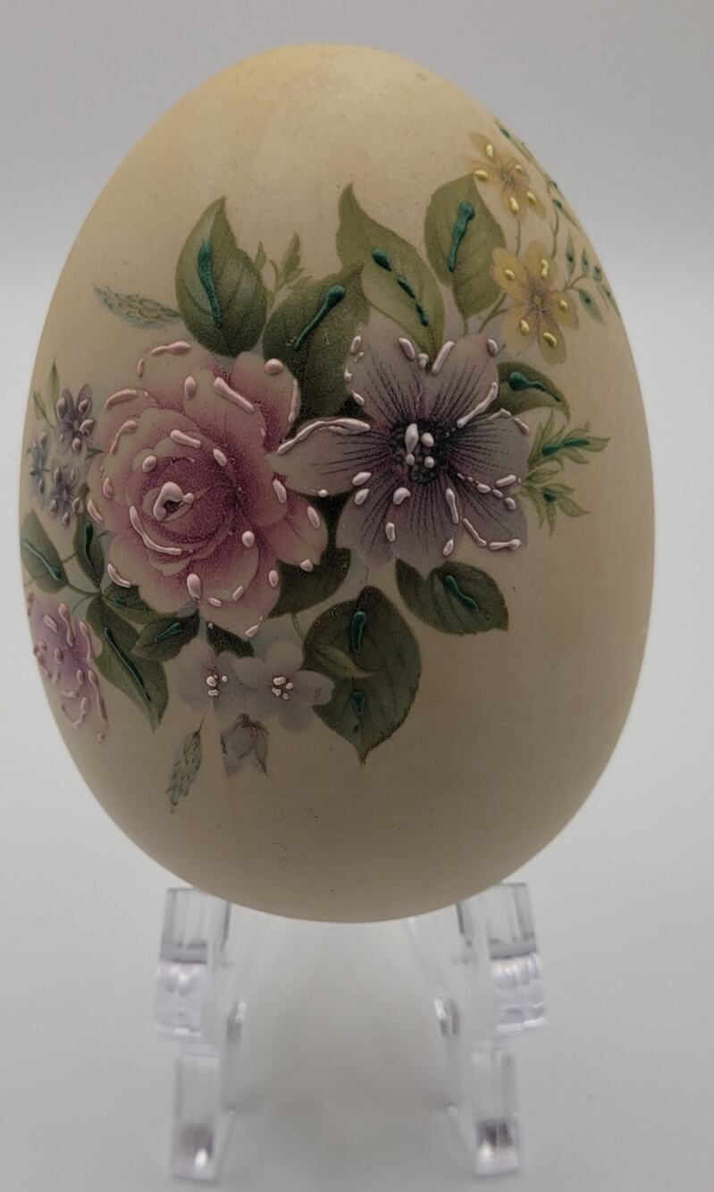 Hand painted Moriage Porcelain Easter Egg with Pink Roses Spring Decor